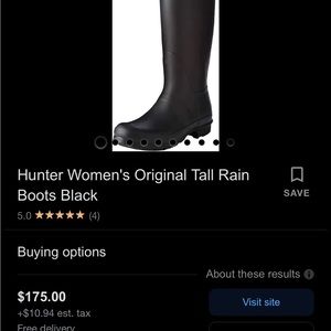 Hunter Women's Original Tall Rain Boots Black size 9 with expandable calf width